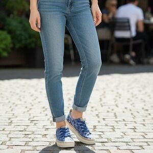 Spenco Waco Shoe Co Blue Floral Espadrille Sneakers Slip On Womens 7B Sample NEW